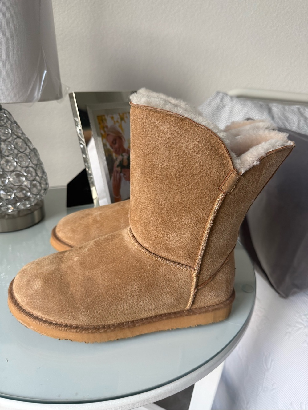 LAMB Women's Classic Shearling Lined Suede Boots - Chestnut size 11